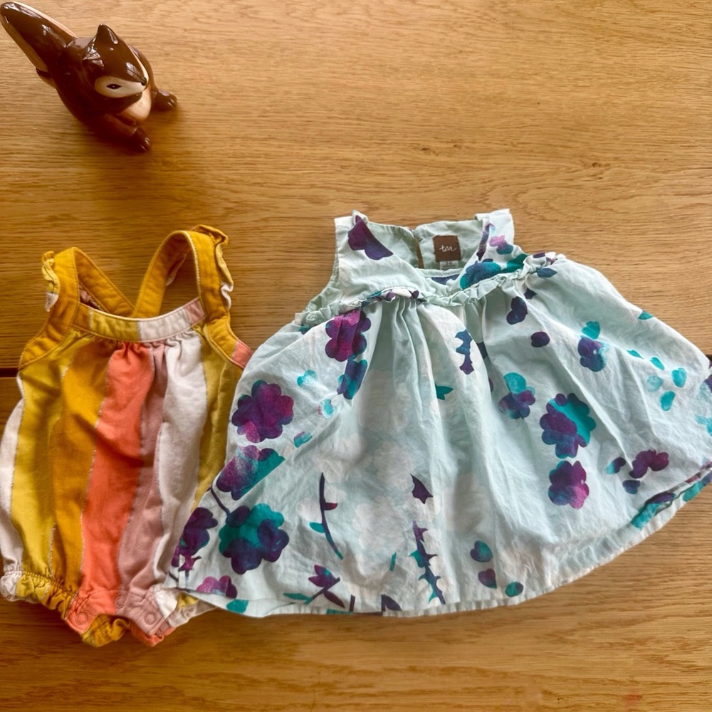 Tea Collection Two Piece Lot Colorful Baby Dress and Romper Set!
